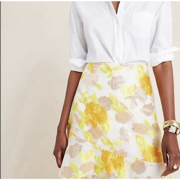 Anthropologie Maeve Faye Flounced Jacquard floral embroidered mini skirt size 10 - Picture 1 of 8